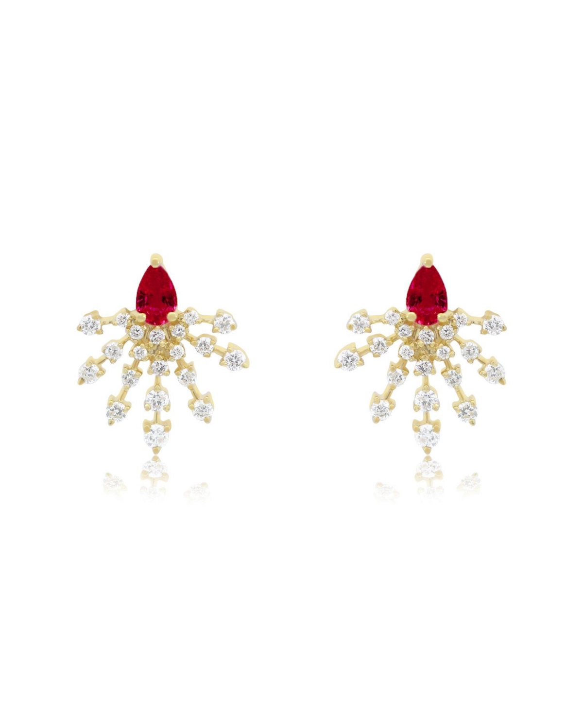 Ruby and Diamond Burst Earrings - Gold