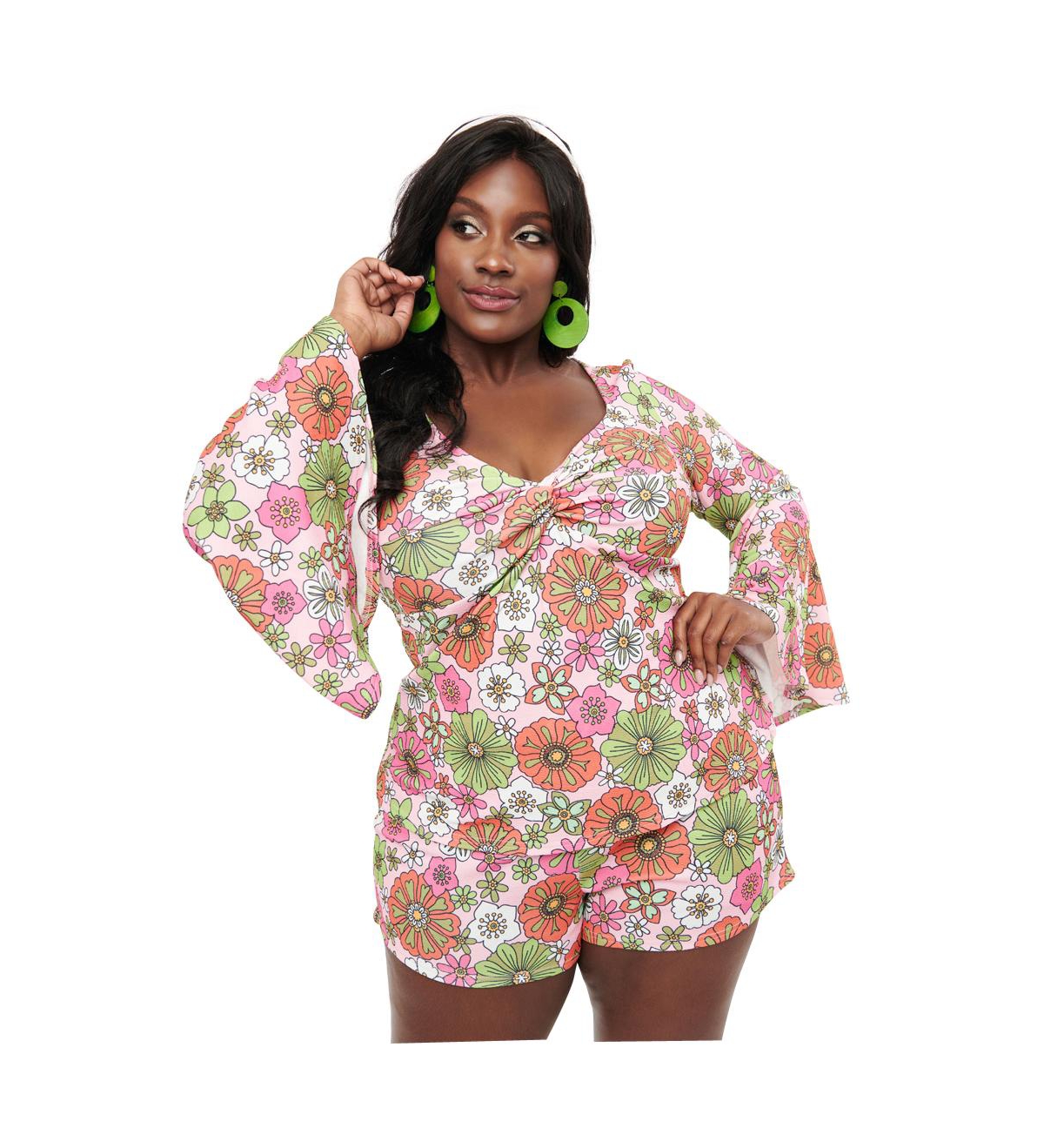 Smak Parlour Plus Size Twist Front Long Trumpet Sleeve Knit Top