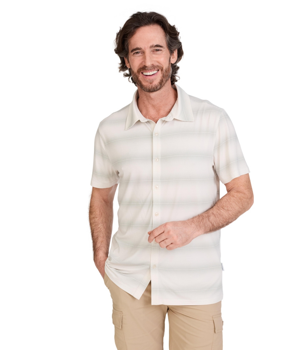 Men's Mesa Short Sleeve Button Up Shirt - Stripe white sand