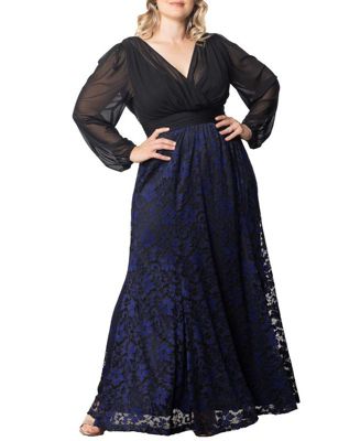 Plus Size Mon Tresor Long Sleeve Lace Evening Gown