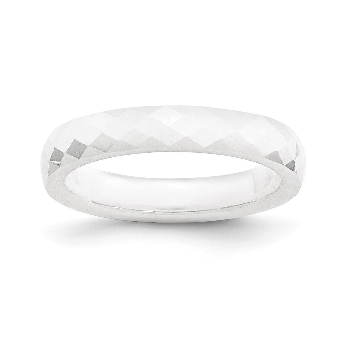 Ceramic White Faceted Polished Wedding Band Ring - White
