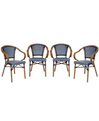 Sacha Set Of Four Stacking Thonet Bistro Style Chair With Arms, Pe Rattan Seat, And Bamboo Metal Frame For Indoor/Outdoor Use