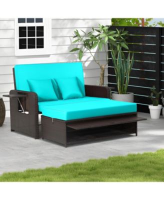 Patio Rattan Daybed with 4-Level Adjustable Backrest and Retractable Side Tray