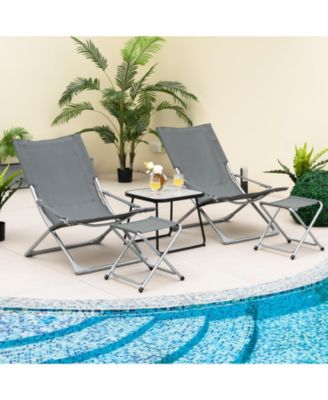 SUGIFT 5-Piece Patio Sling Chair Set Folding Lounge Chairs with Footrests and Coffee Table