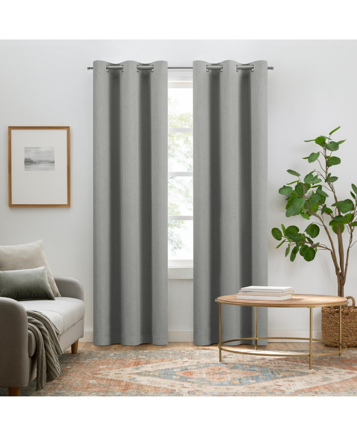 Pembroke 100% Blackout Curtains, Faux Linen Grommet Window Curtains, 108" long x 42" wide (2 Panels), Grey - Grey