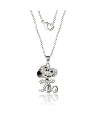 Snoopy Silver Plated 3D Pave Pendent, 18'' Chain