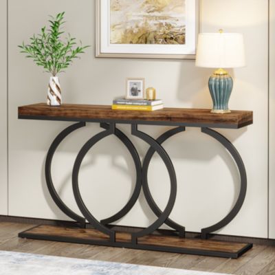 Industrial Console Table, 55 inch Wood Entryway Table Narrow Long Sofa Table, Rustic Accent Table