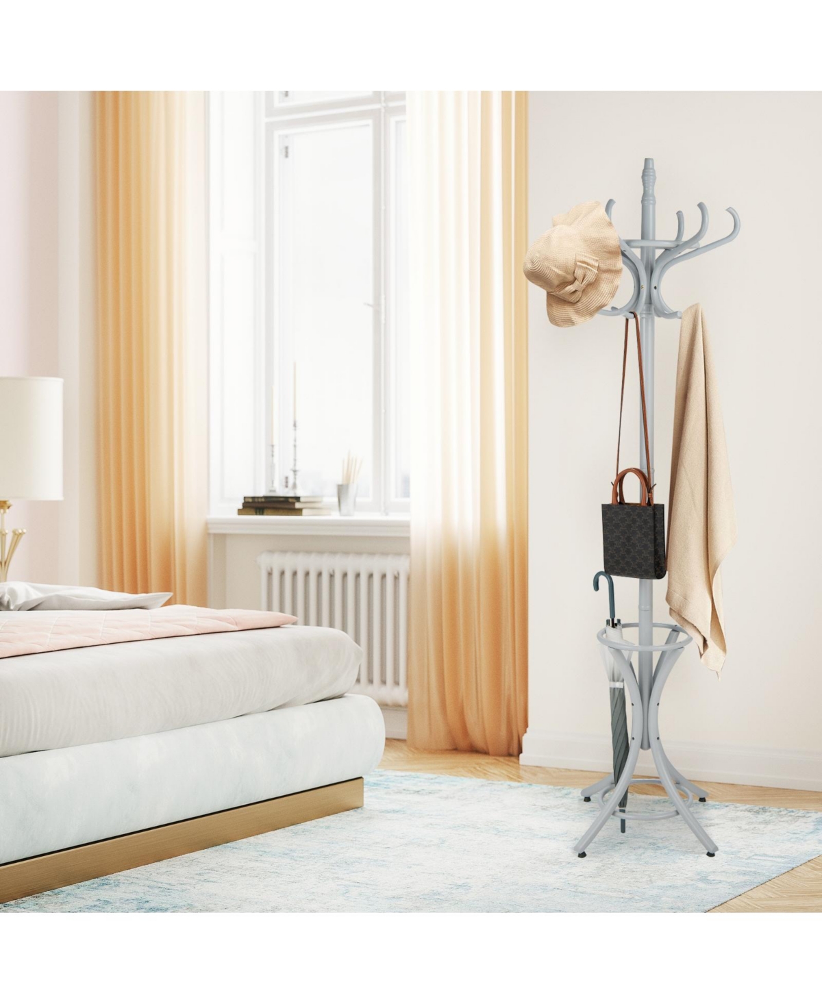 Wood Standing Hat Coat Rack with Umbrella Stand