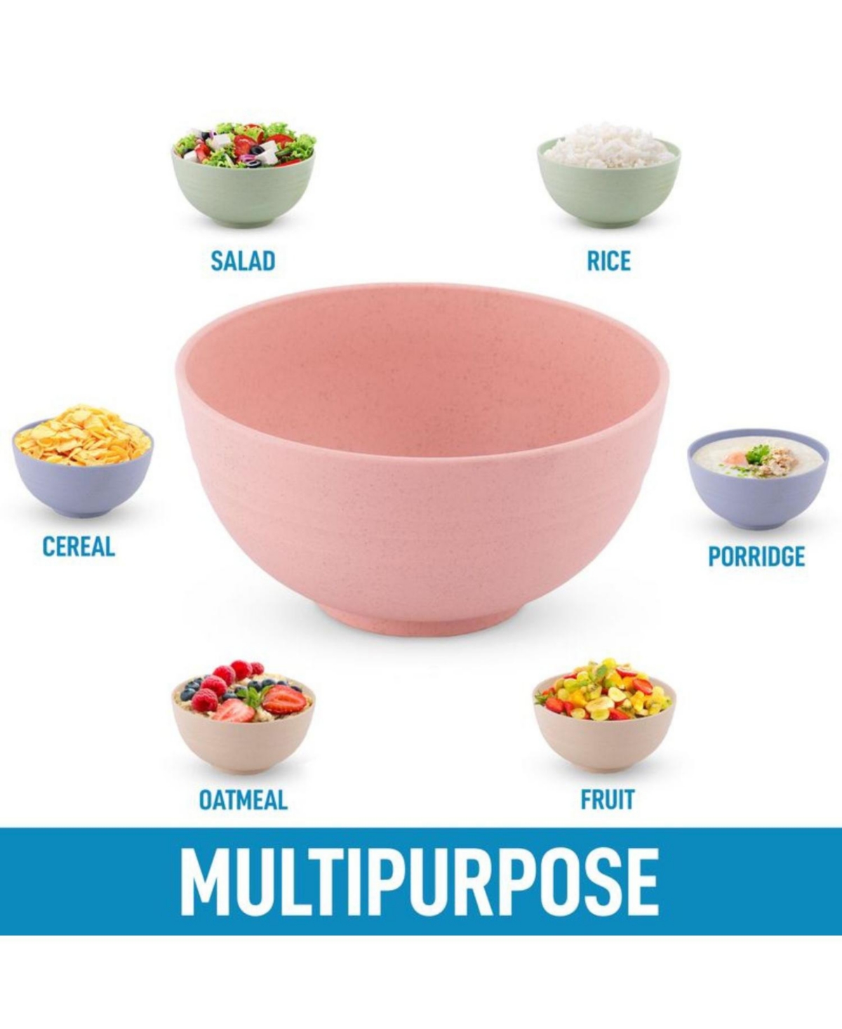 Zulay Kitchen Unbreakable Lightweight Wheat Straw Plastic Cereal Bowls Set of