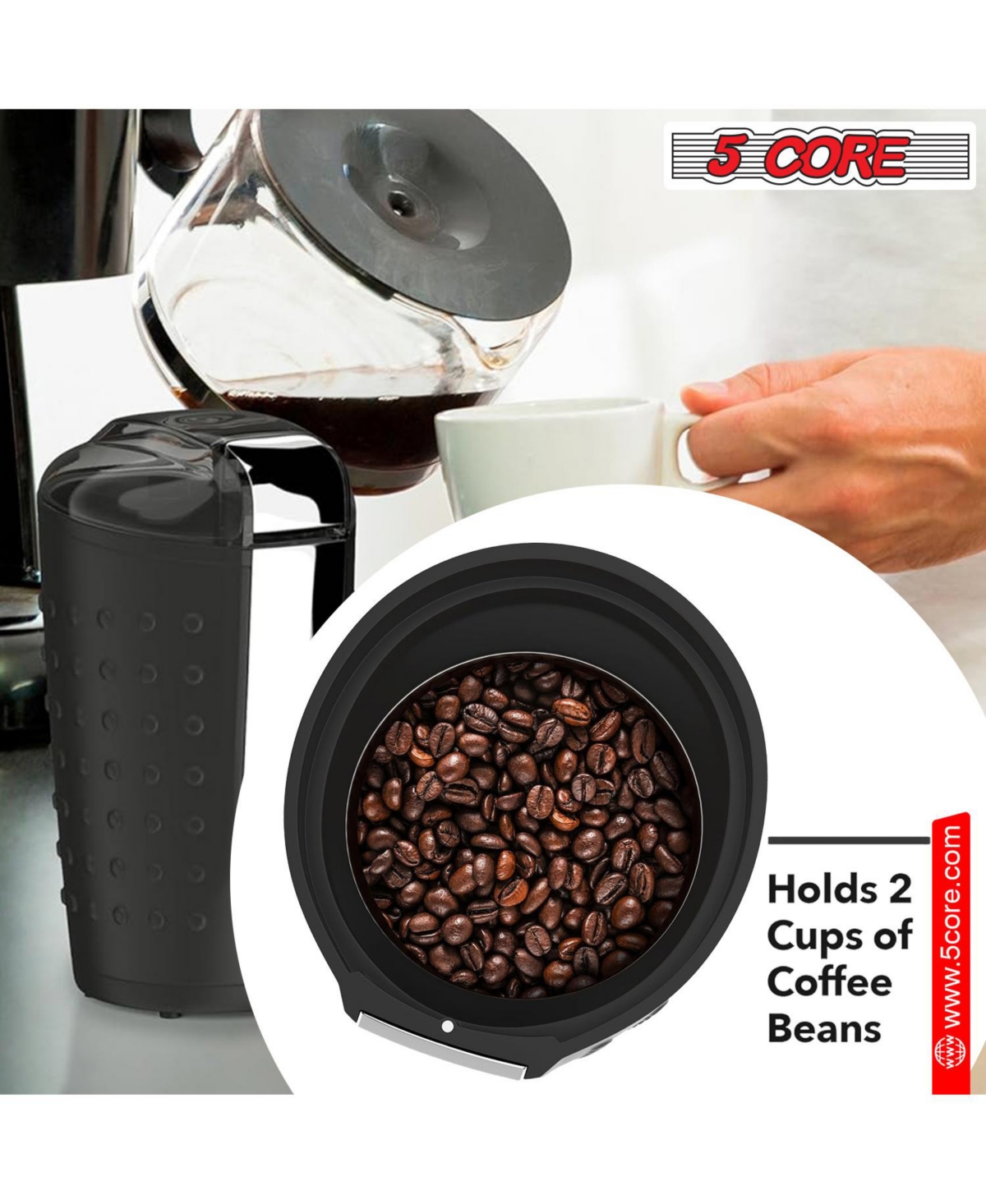 5 Core Core Coffee Grinder Capacity 150W Motor One-Touch Automatic Electric Bean Spice Grinding Cg 01 Bl