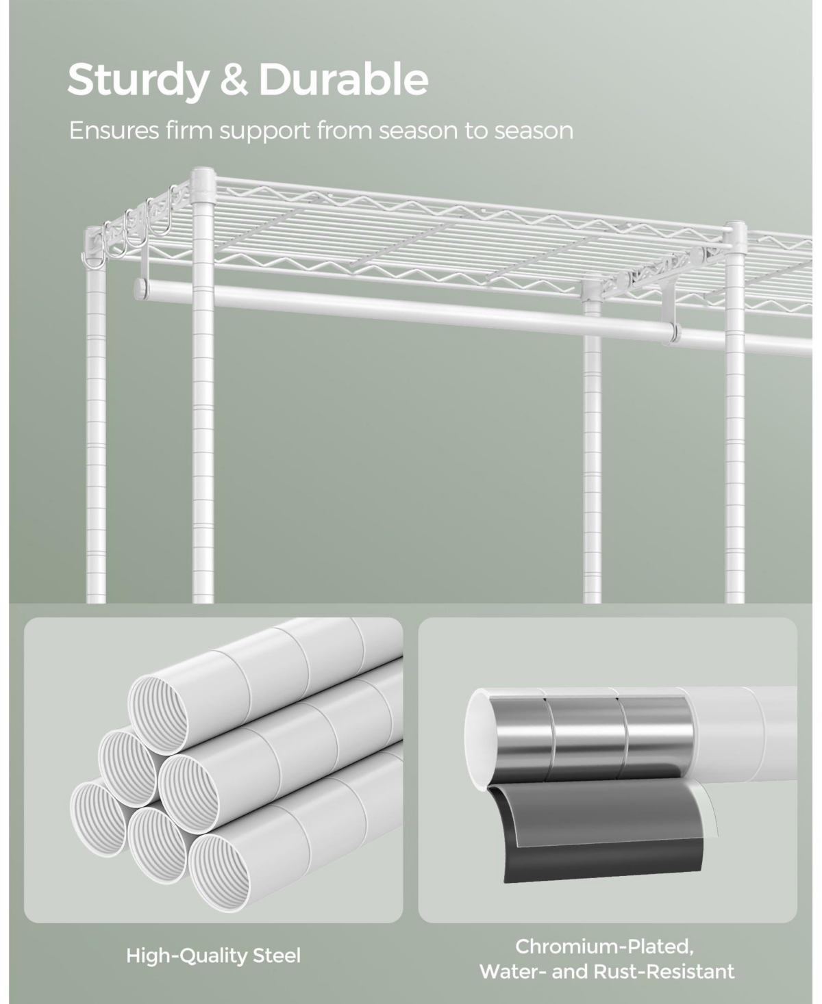 Slickblue Metal Clothing Racks, Heavy-Duty Garment Rack with Adjustable Wire Shelves, Hanging Rods, Hooks