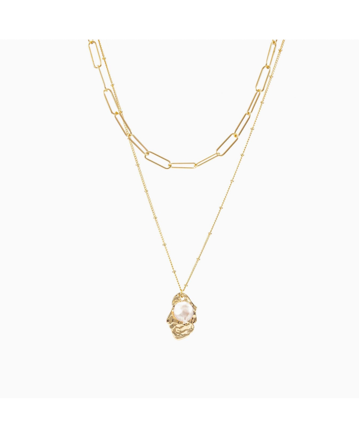 Donna Layered Necklace with Culture Pealr Pendant - Gold