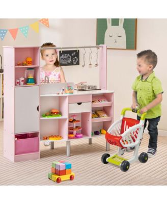 2-in-1 Kids Kitchen & Market with Realistic Light & Sound 82 Accessories Included