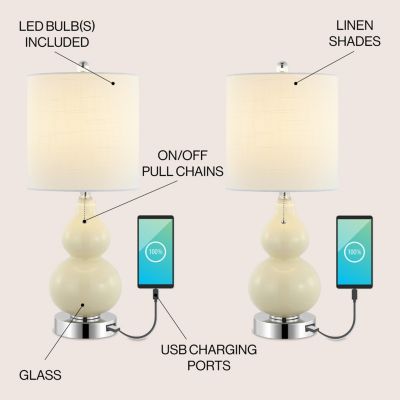 Cora Classic Retro Glass LED Table Lamp with USB Charging Port (Set of 2)