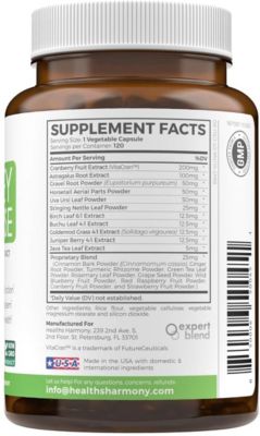 Kidney Cleanse Detox Capsules, Supports Urinary Tract & Bladder Control, Powerful VitaCran Cranberry Extract & Natural Herbs, Health's Harmony, 120ct