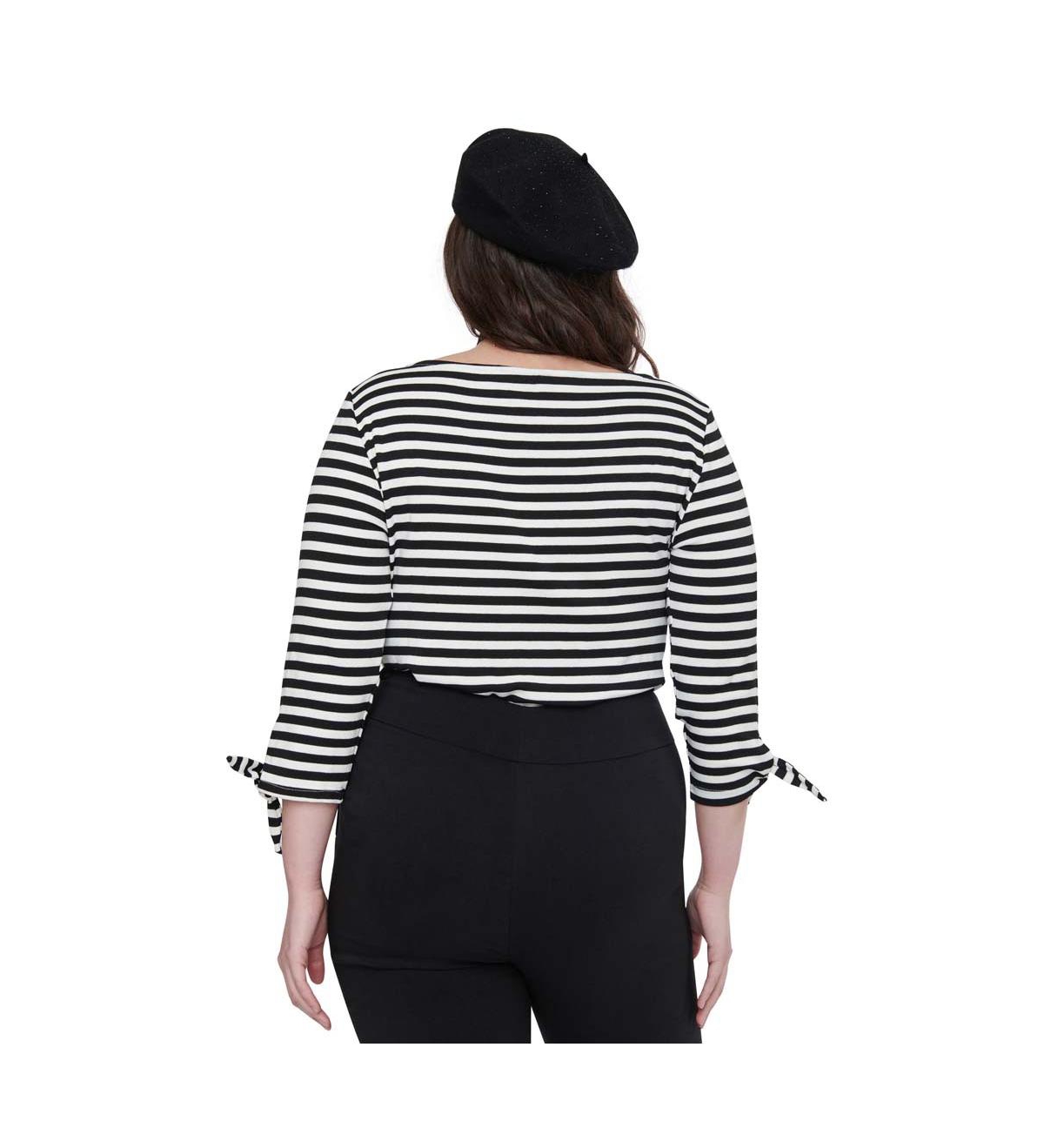 Unique Vintage Plus Size 1950s Boatneck Gracie Top - Black  white stripe