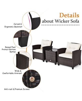 SUGIFT 3 Pieces Rattan Patio Furniture Set with Washable Cushion