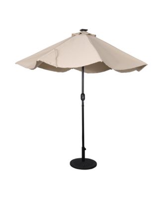 Kinsley 9 Ft Solar Patio Umbrella With Led Lights, Crank Handle And Push Button Tilt