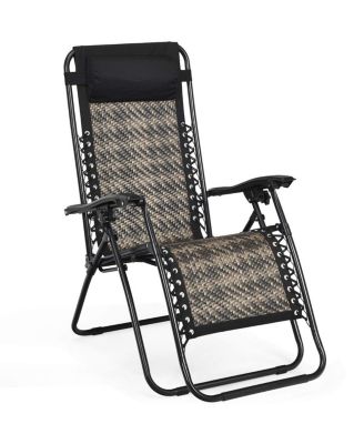 SUGIFT Folding Rattan Zero Gravity Lounge Chair with Removable Head Pillow