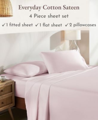 Soft 100% Cotton Sheets Set - Cooling Durable Sateen, Deep Pocket - Queen