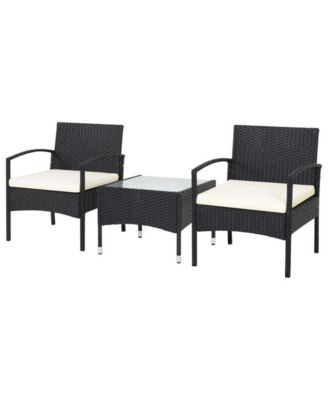 3 Pieces Patio Wicker Rattan Furniture Set with Cushion for Lawn Backyard