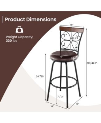 2 Pieces 24-30 Inch Adjustable PU Cushioned Swivel Barstools