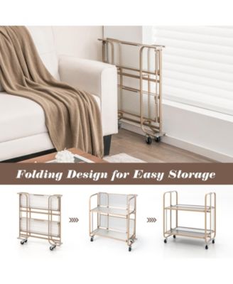 2-Tier Mobile Serving Cart with Tempered Glass Shelf