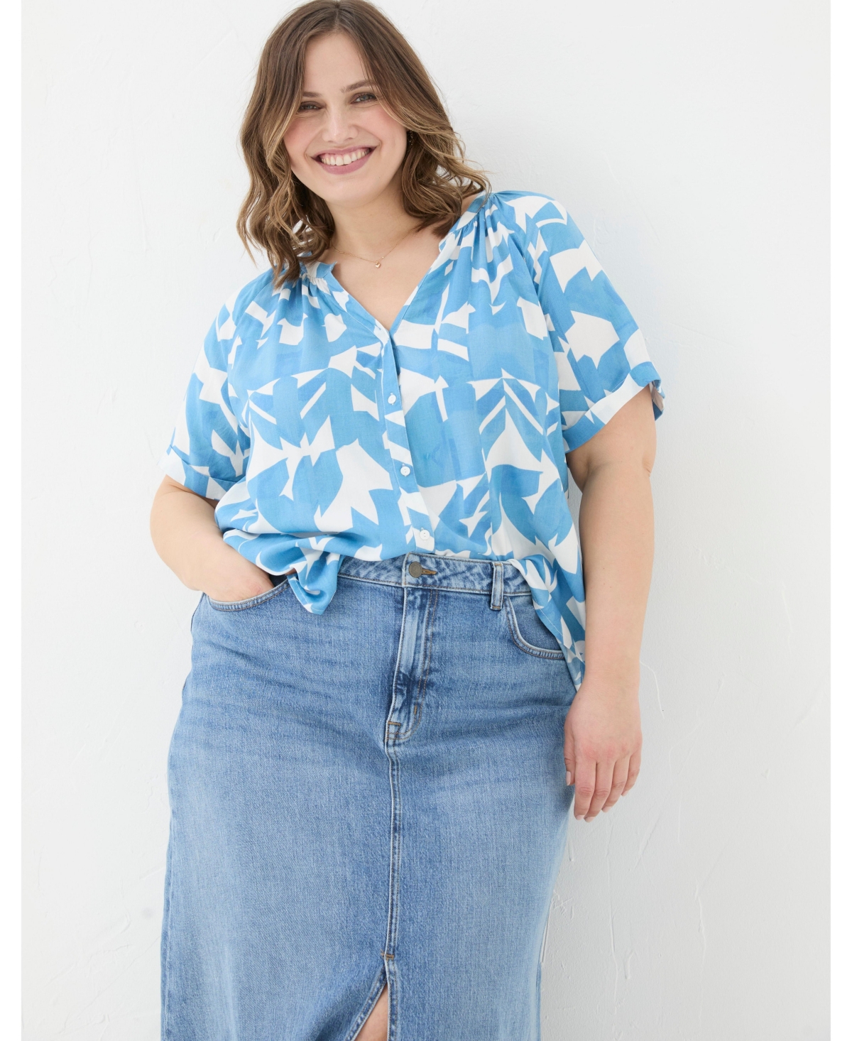 Plus Size Willow Med Geo Blouse - Chambray blue