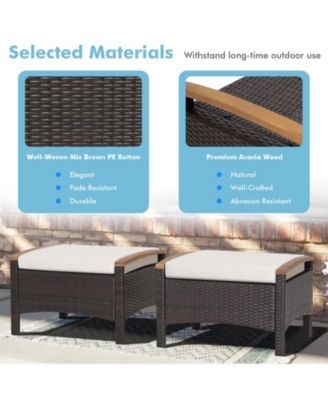 Set of 2 Fade-Resistant Wicker Patio Ottoman