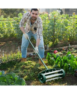 18 Inch Rolling Lawn Aerator with Splash-Proof Fender for Garden