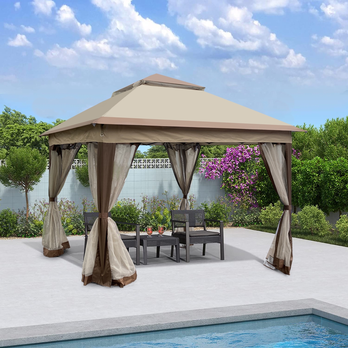 Streamdale Furniture Outdoor 11FT Pop Up Gazebo Canopy With Removable Zipper Netting, 2-Tier