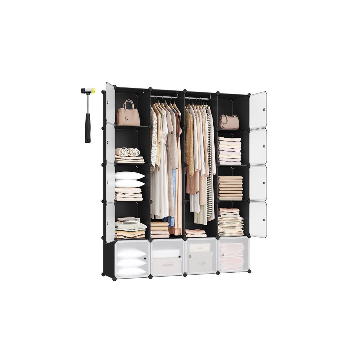 Cube Storage Organizer, Large Plastic Portable Closet Wardrobe, Interlocking Storage Unit - Black