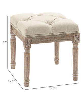 15.75" Foot Stool Ottoman Bench Footrest w/ Button Tufted Seat, Beige