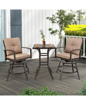 3 Pieces Patio Swivel Bar Table Set with Removable Cushions and Rustproof Metal Frame