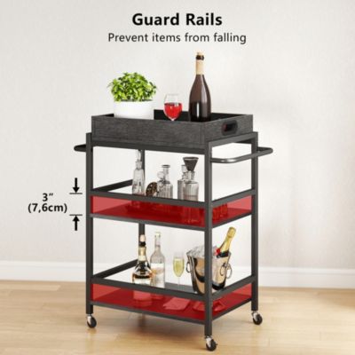 3-Tier Rolling Bar Cart with Removable Serving Tray, Metal Frame, and Lockable Wheels for Kitchen, Dining, or Living Room