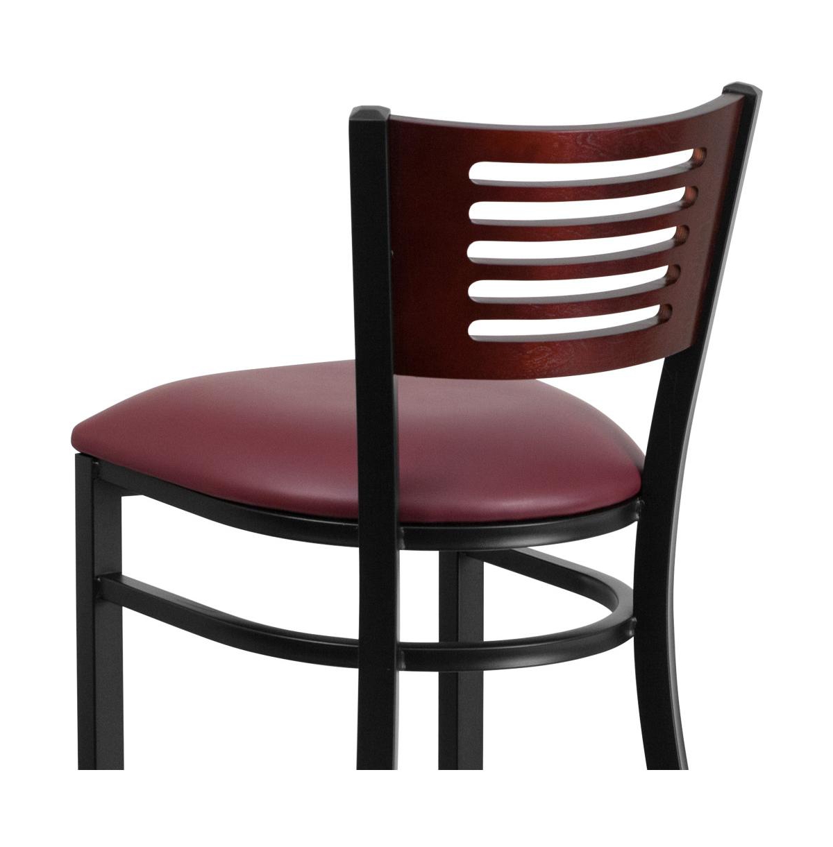 Emma+Oliver Decorative Slat Back Metal Restaurant Dining Barstool -burgundy seat