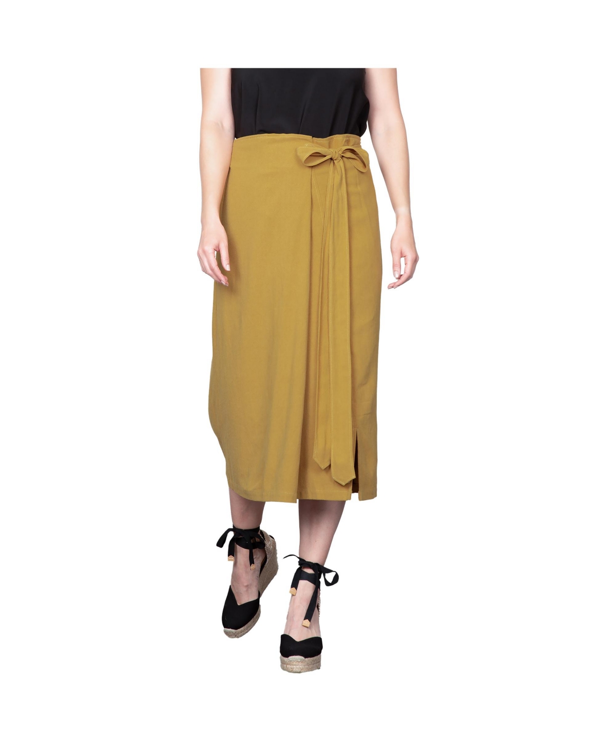Women's Wrap Style A-Line Skirt - Mustard