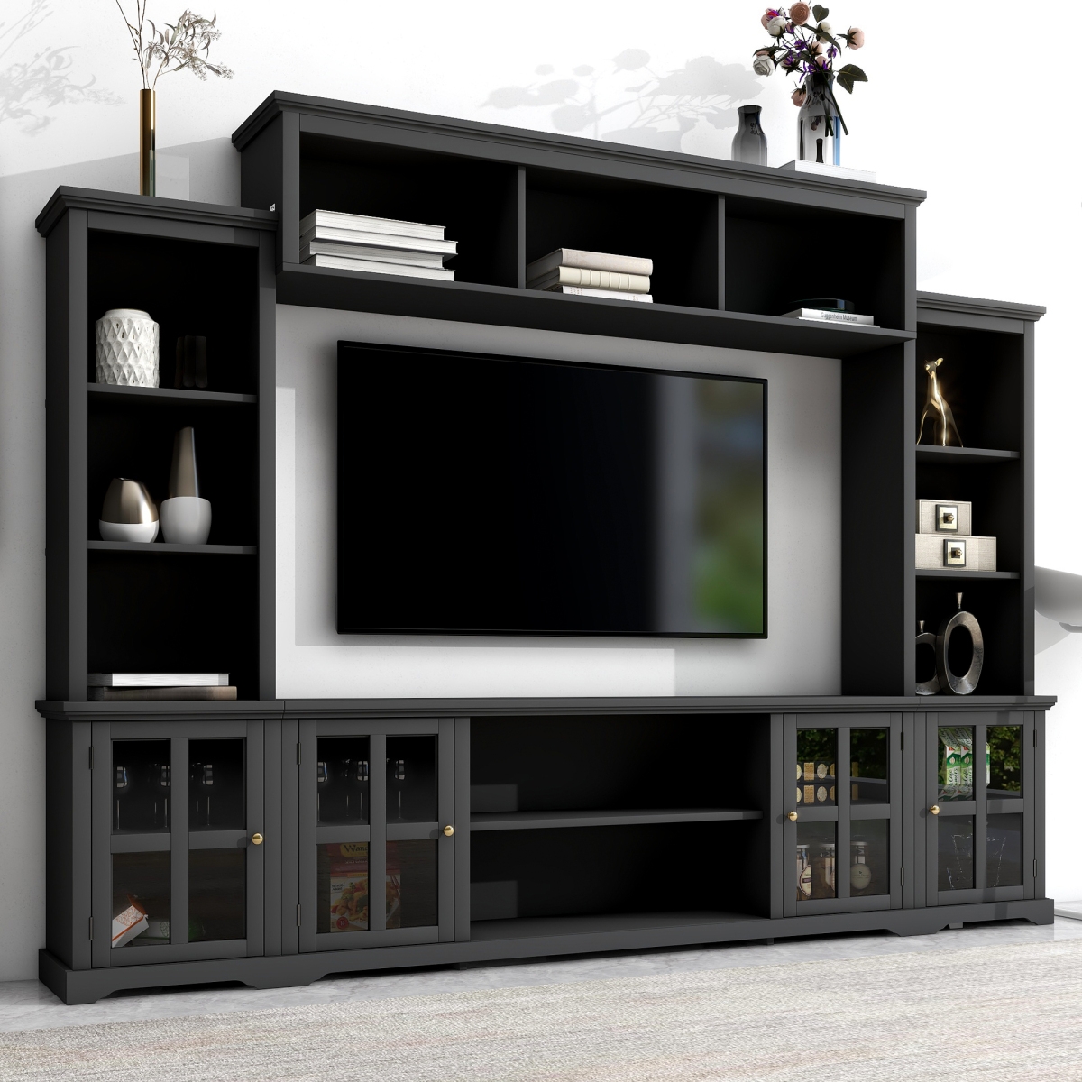 Simplie Fun Minimalist Tv Stand with Glass Door, for TVs up to 70"