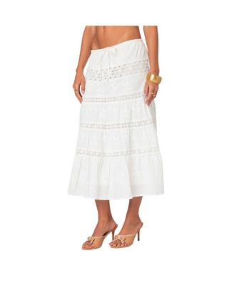 Women's Tiered Cotton Lace Midi Skirt