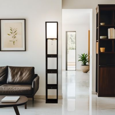 Maxwell Drawer 72" LED Shelf Floor Lamp with Lantern Shade