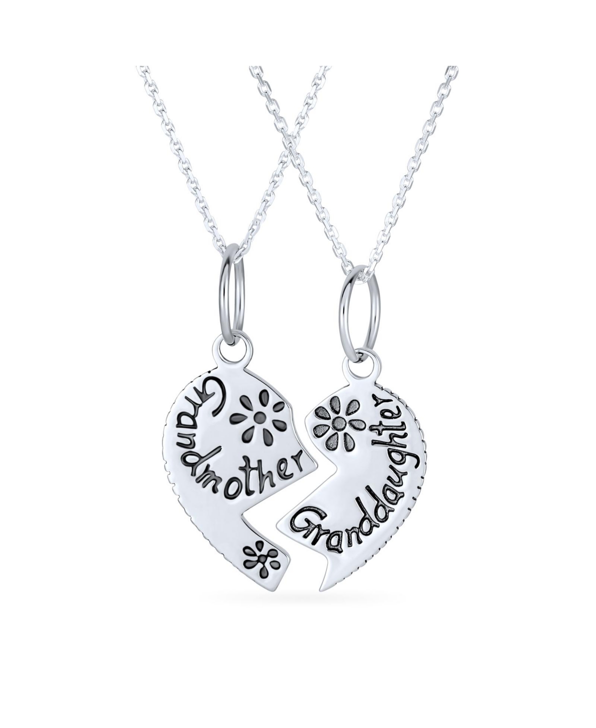 Split Heart Break Apart Puzzle Gift Engrave Word Grandmother Granddaughter Pendant Necklace For Grandma Sterling Silver - Silver