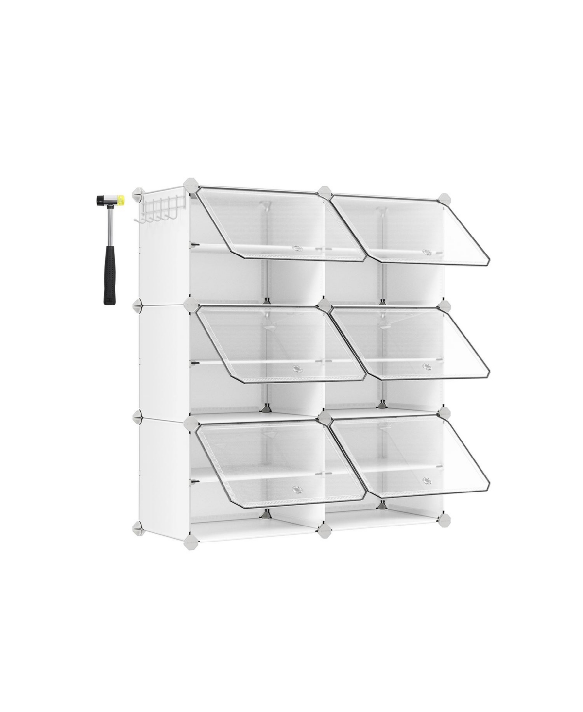 Interlocking Shoe Rack, Cubes Shoe Organizer with Doors, Plastic Shoe Storage Cabinet, 6 Cubes - White