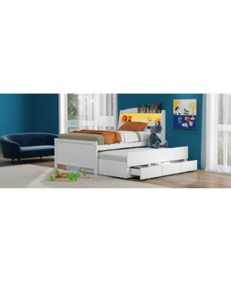 Simplie Fun Twin Size Platform Bed With Storage LED Headboard, Twin Size Trundle And 3 Drawers