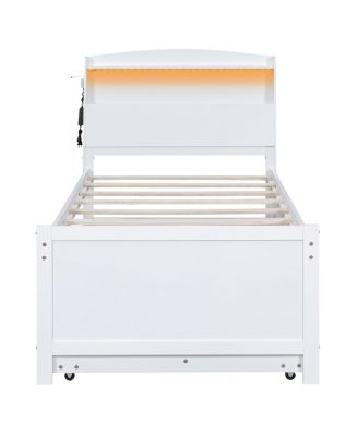 Simplie Fun Twin Size Platform Bed With Storage LED Headboard, Twin Size Trundle And 3 Drawers