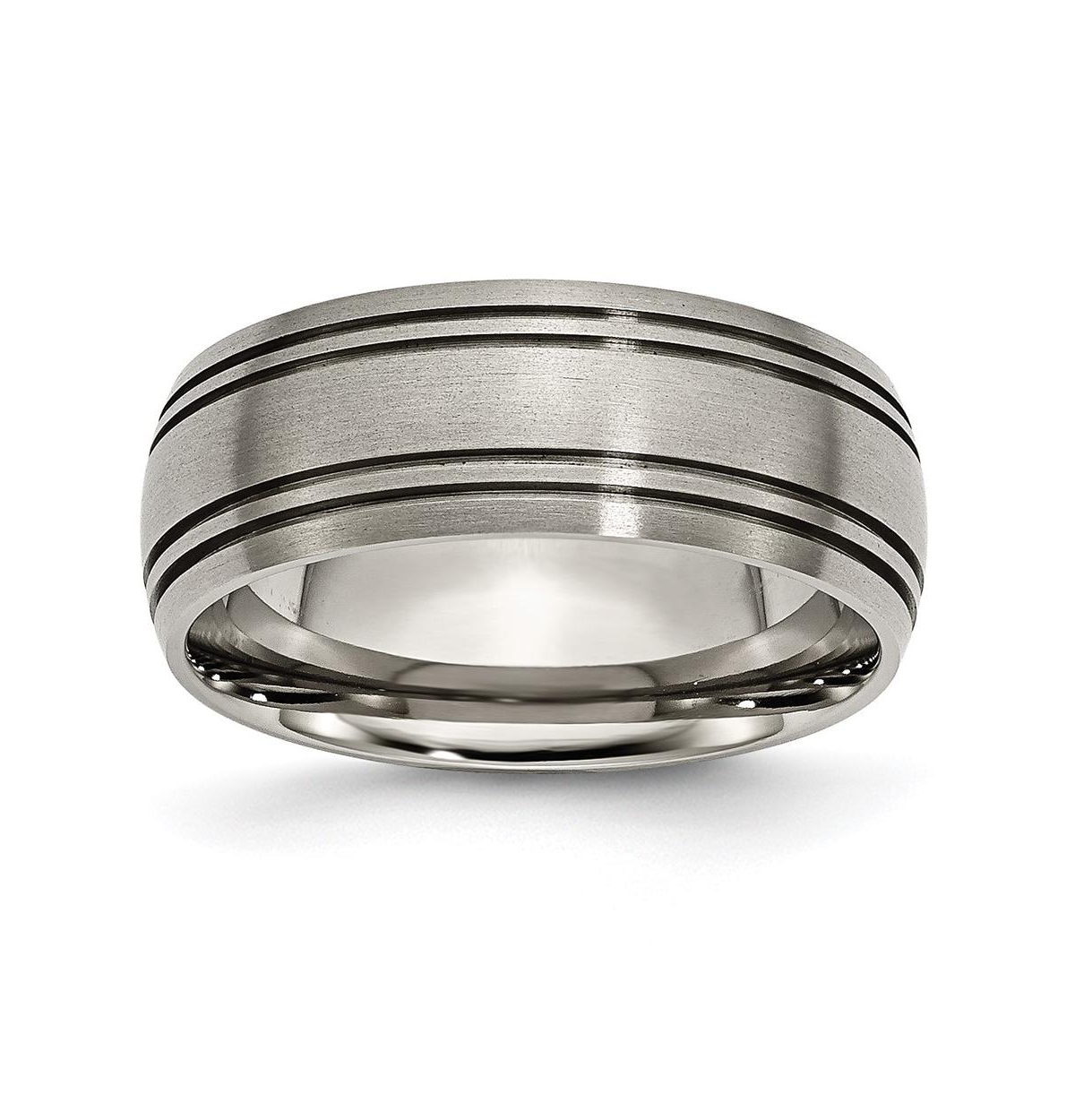 Titanium Brushed Center Grooved Wedding Band Ring - Grey