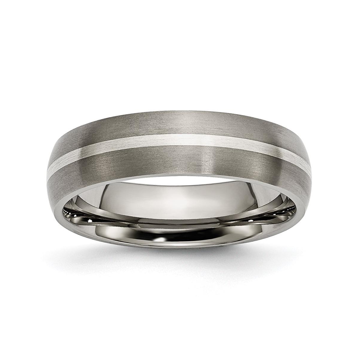 Titanium Brushed with Sterling Silver Inlay Wedding Band Ring - Grey