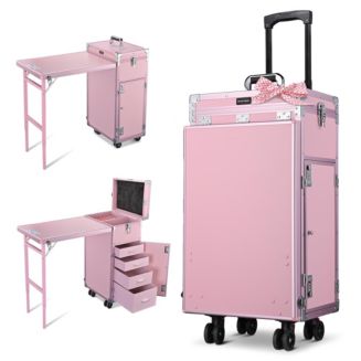 Byootique Nail Desk Mobile Station Rolling Makeup Train Case