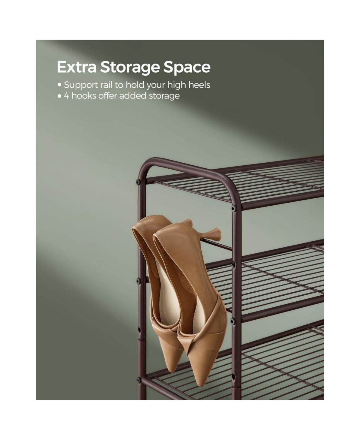 Slickblue Shoe Rack Organizer, Metal Shoe Shelf Storage with Side Hooks and Height-Adjustable