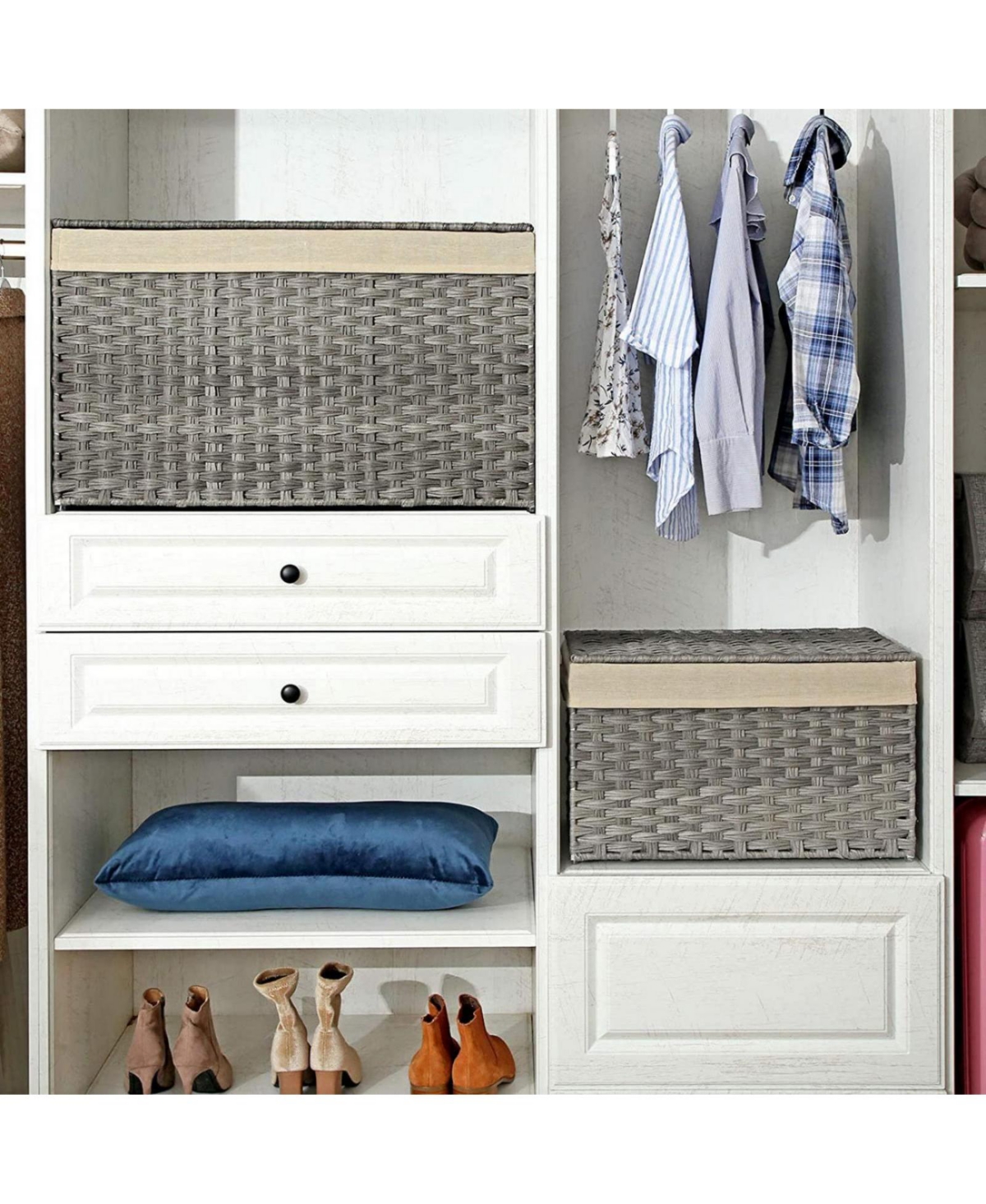 Slickblue Storage Box With Cotton Liner, Rattan-style Storage Basket, Storage Trunk With Lid And Handles
