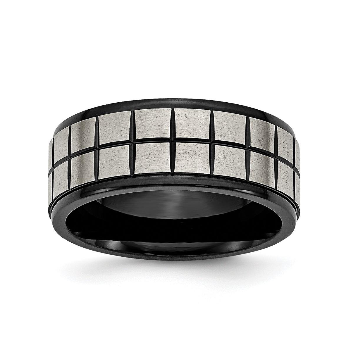 Titanium Brushed Center Black Ip-plated Wedding Band Ring - Black